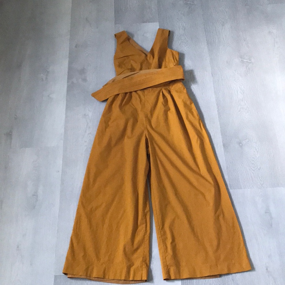 J CREW MARIGOLD JUMPSUIT POPLIN WIDE LEG V NECK WRAP BELT WOMENS 2